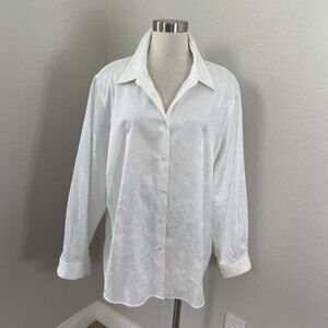 Foxcroft Shirt Womens Plus 22W White Wrinkle Free Floral Button Front Blouse Top